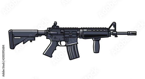 Foto Black assault rifle with magazine attached.