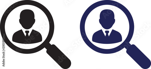 Recruitment icon set magnifying glass with person for human resources search