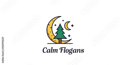 Tableau sur toile Calm slogans logo with crescent moon.