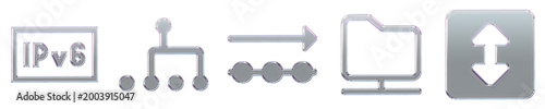 3D plastic icon set - ipv, multicast, outgoing data, shared folder, and torrent. Data exchange icon collection and design. 3D illustration on transparent background.