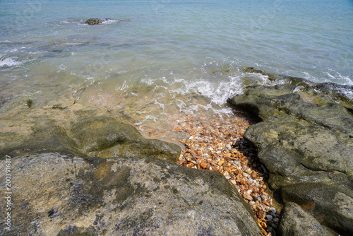 Konstfotografi Stony and rocky beach in nature reserve with its unique textures and patterns an