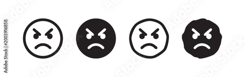 Fotografi Four black and white icons of an angry or mad face emoji.