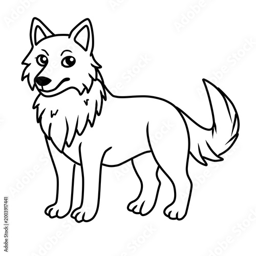 Black and White Wolf Coloring Page Cartoon Outline Illustration