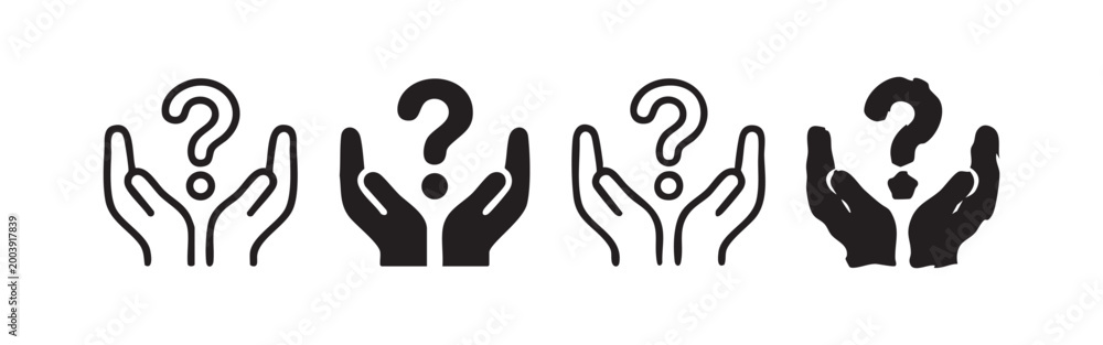 Obraz premium Four variations of hands holding a question mark icon