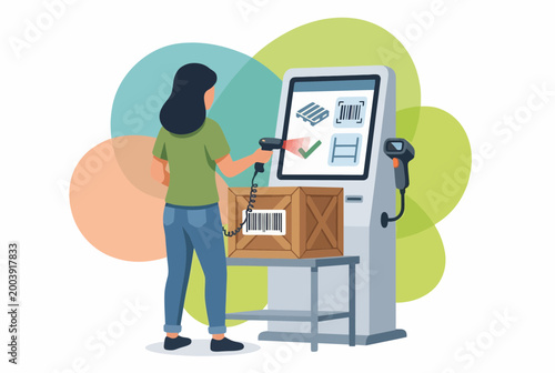 Modern Self Service Kiosk for Warehouse Barcode Scanning Illustration