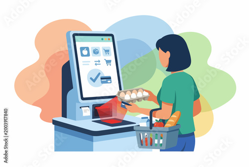 Modern Self Service Kiosk Grocery Shopping Illustration