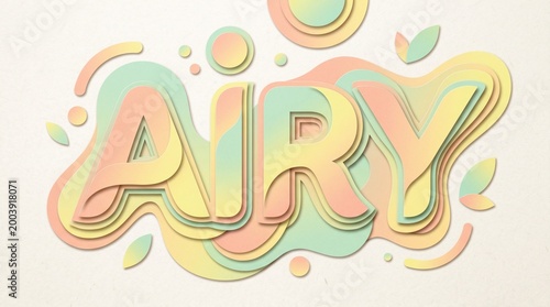 Vibrant colorful typography displays the word AIRY in a playful style