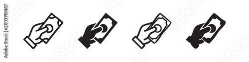 Cuadro en lienzo Hand holding money icon set, outline and filled versions
