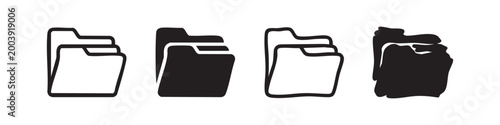 Four folder icons in black and white