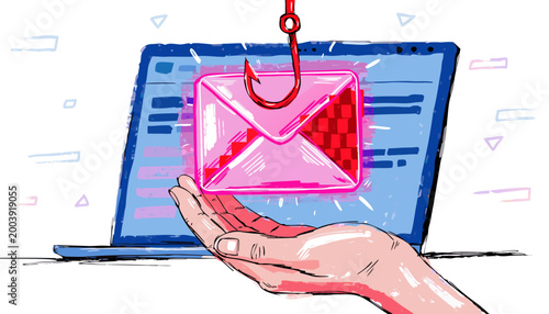 Quadro su tela Phishing scam, email hacking, cyber trap, security risk, online threat