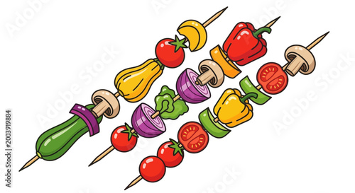 Colorful Vegetable Skewers with Mushrooms Onions.