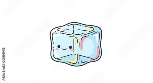 Smiling ice cube cartoon character.