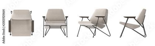 Bild auf Leinwand Modern accent chair with minimalist metal frame and upholstered seat and back
