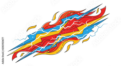 Vibrant multicolored flame design element.