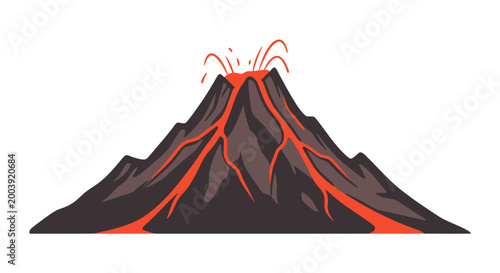 Volcano Eruption with Lava Flows.