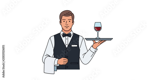 Waiter holding wine glass tray.
