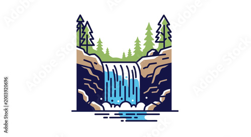 Waterfall Pouring Down Rocky Cliffside.