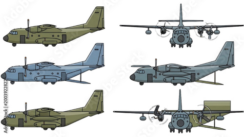 Military Aircrafts Displayed in 2D AutoCAD Illustrations Side and Front Views