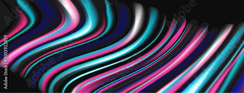 Abstract flowing ribbons, vibrant colors, dynamic composition. Pink, blue, purple hues create modern visual impact.