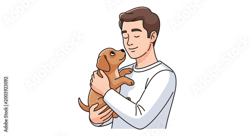 Man Holding Brown Cute Dog.