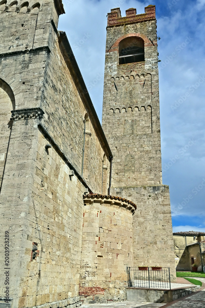 Naklejka premium Asciano, la Basilica di Sant'Agata, Siena, Val d'Orcia, Toscana