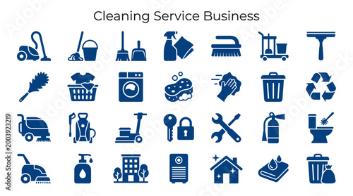 Tableau sur toile Diverse cleaning service business icons set representing various cleaning tools