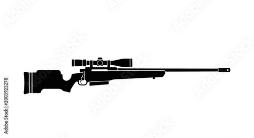 Rifle with scope and silencer attached.