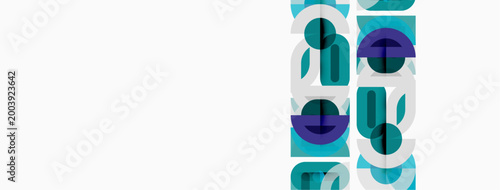 Abstract geometric shapes, teal, gray, white. Minimalist design, repeating patterns, modern aesthetic. Clean lines, simple forms, visual balance.