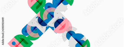 Abstract colorful design. Overlapping shapes create dynamic composition. Modern aesthetic, vibrant hues, geometric forms present.