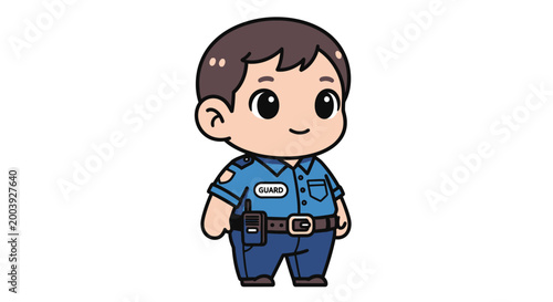 Smiling cartoon police officer character.