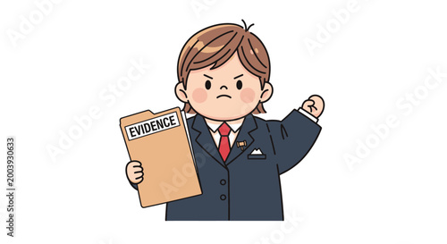 Cartoon businessman holding evidence file.