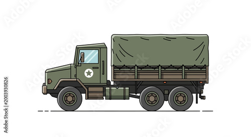 Green Military Truck with Canvas Cover.