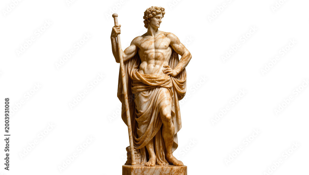 Fototapeta premium Classical Marble Statue of Roman God with Laurel Wreath and Staff