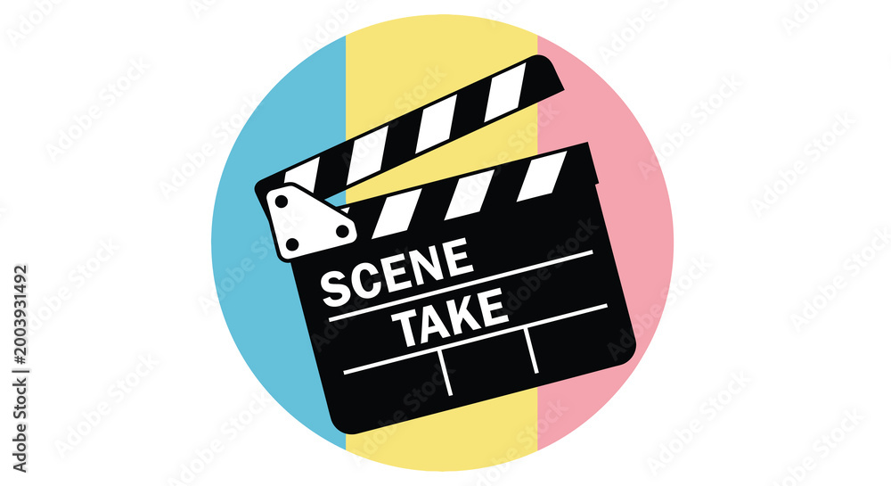 Naklejka premium clapperboard icon with colorful circular background high quality