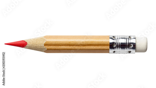 Photos Wooden pencil with red lead and metal ferrule eraser