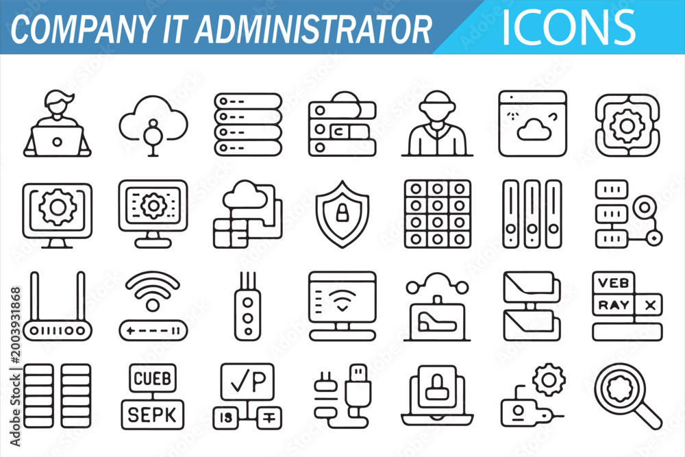 Fototapeta premium Technology management outline icons for IT service and infrastructure