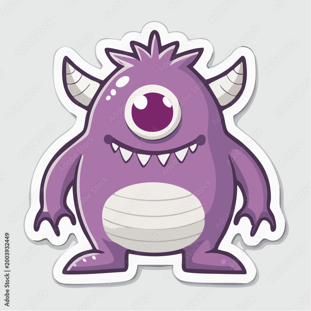 Fototapeta premium Cute Purple One-Eyed Monster Sticker