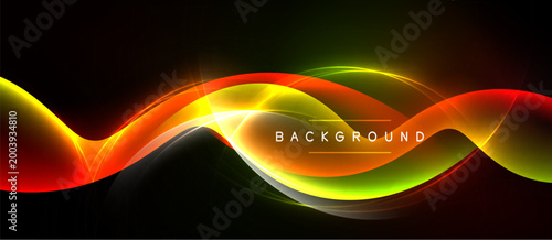 Abstract waves, vibrant colors blend. Dynamic light effects create modern background. Smooth curves suggest energy, motion.