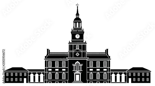 Independence Hall silhouette vector for American history, heritage, culture, democracy, branding, architecture, tourism, education, and design projects worldwide