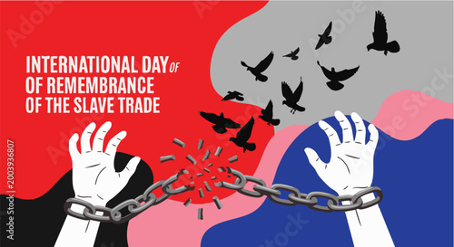 Canvas Print Breaking free from slavery chains in dramatic colorful illustration for Internat