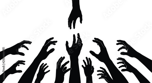 Fotografi Reaching hands a dark silhouette of desperation and collective struggle