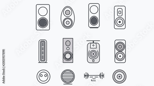 Fotografía Array of Various Audio Speakers and Sound Equipment Icons in a Modern Minimalist