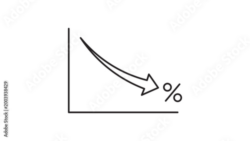Konstfotografi Interest Rate Cut Minimalist Black Line Vector Icon on White Background Representing a Graph with a Falling Arrow and Percentage Symbol, Financial Crisis and Economic Decline, Editable Stroke