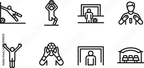 Soccer goalkeeper actions icons illustration with white background, sports equipment
