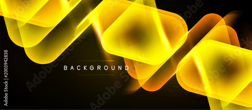 Abstract golden lines overlap, creating dynamic shapes. Dark background emphasizes bright, flowing forms. Modern design element.