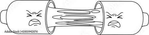 Bild auf Leinwand Stretched connecting rods with angry faces straining to connect two ends