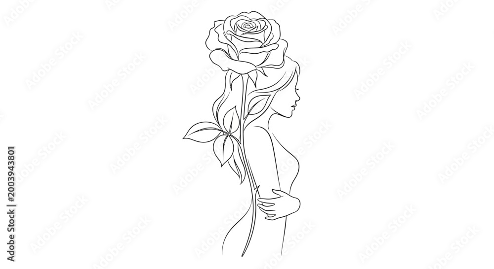 Obraz premium Woman Holding a Large Rose Flower.