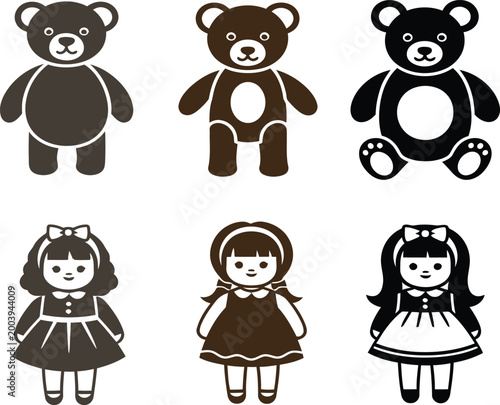 Photos Collection of black silhouette toys teddy bears and dolls