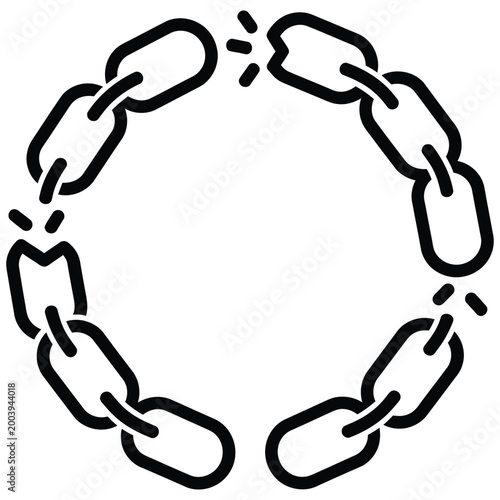 Broken chain link symbol in circle shape with connection disconnect separate
