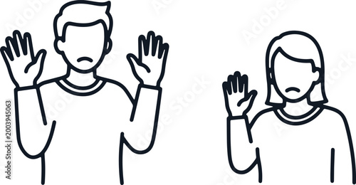 Couple with hands up looking sad and worried isolated on white background.